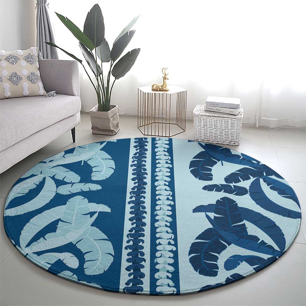 Hawaii Pua Kenikeni Lei Round Carpet With Lau Maia Royal Blue LT05 - Polynesian Pride
