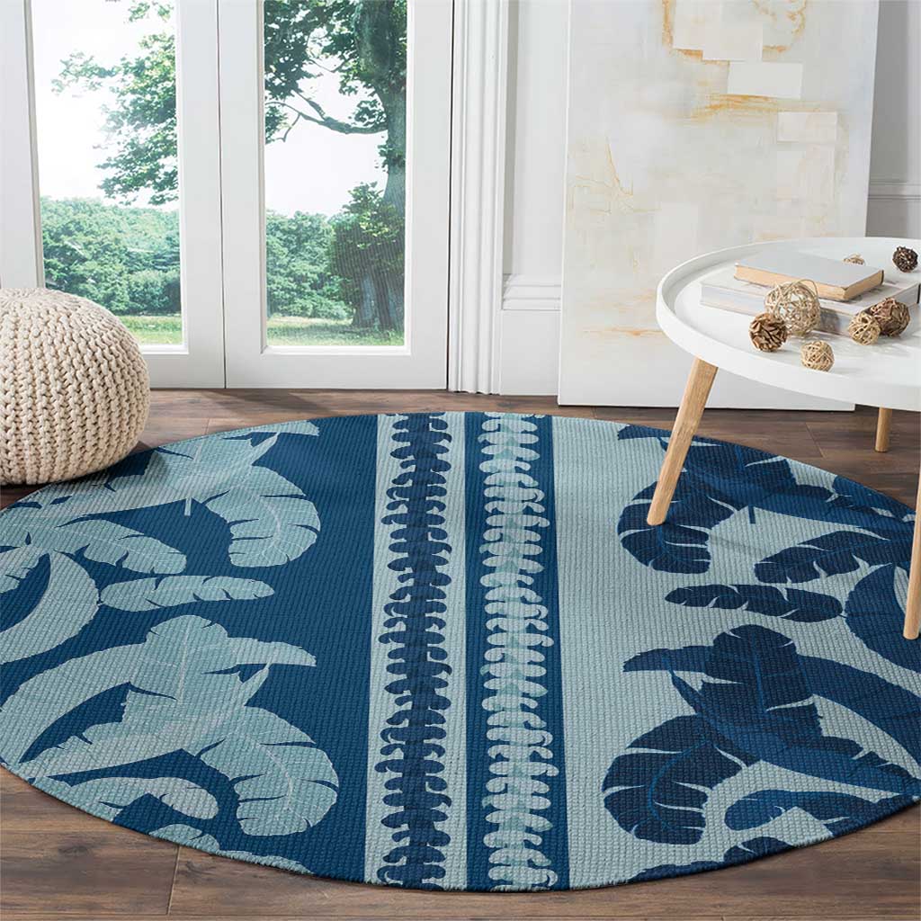 Hawaii Pua Kenikeni Lei Round Carpet With Lau Maia Royal Blue LT05 - Polynesian Pride