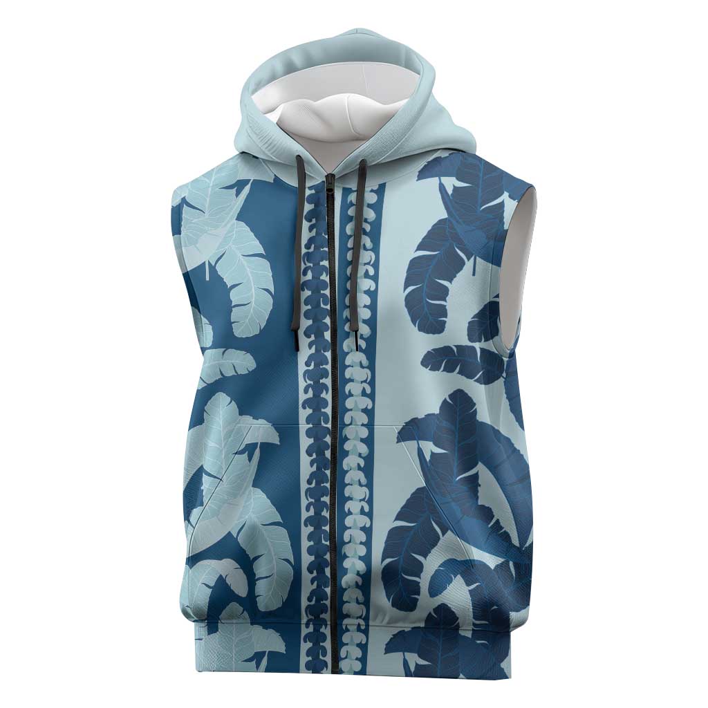 Hawaii Pua Kenikeni Lei Sleeveless Zip Hoodie With Lau Maia Royal Blue LT05 Blue - Polynesian Pride