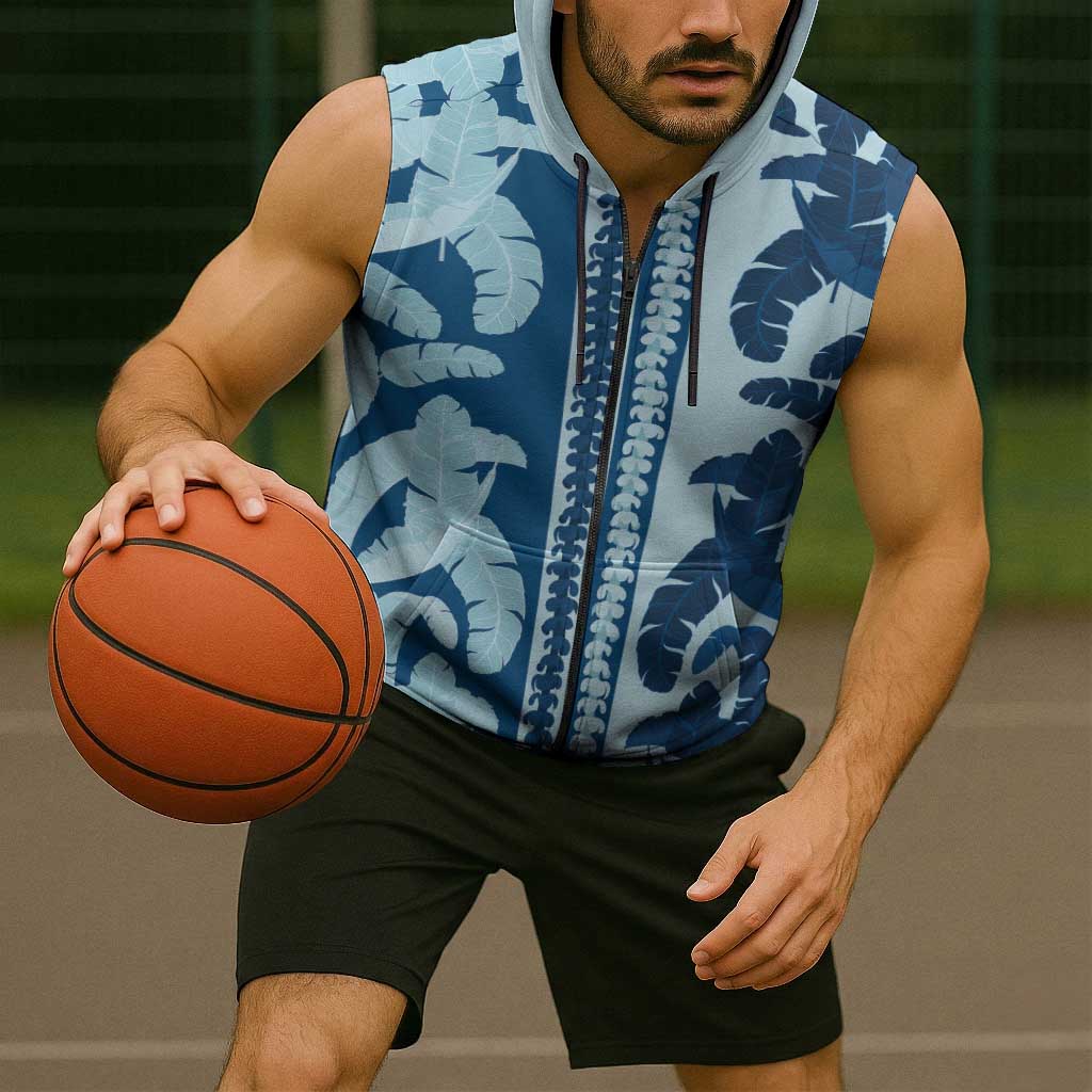 Hawaii Pua Kenikeni Lei Sleeveless Zip Hoodie With Lau Maia Royal Blue LT05 - Polynesian Pride