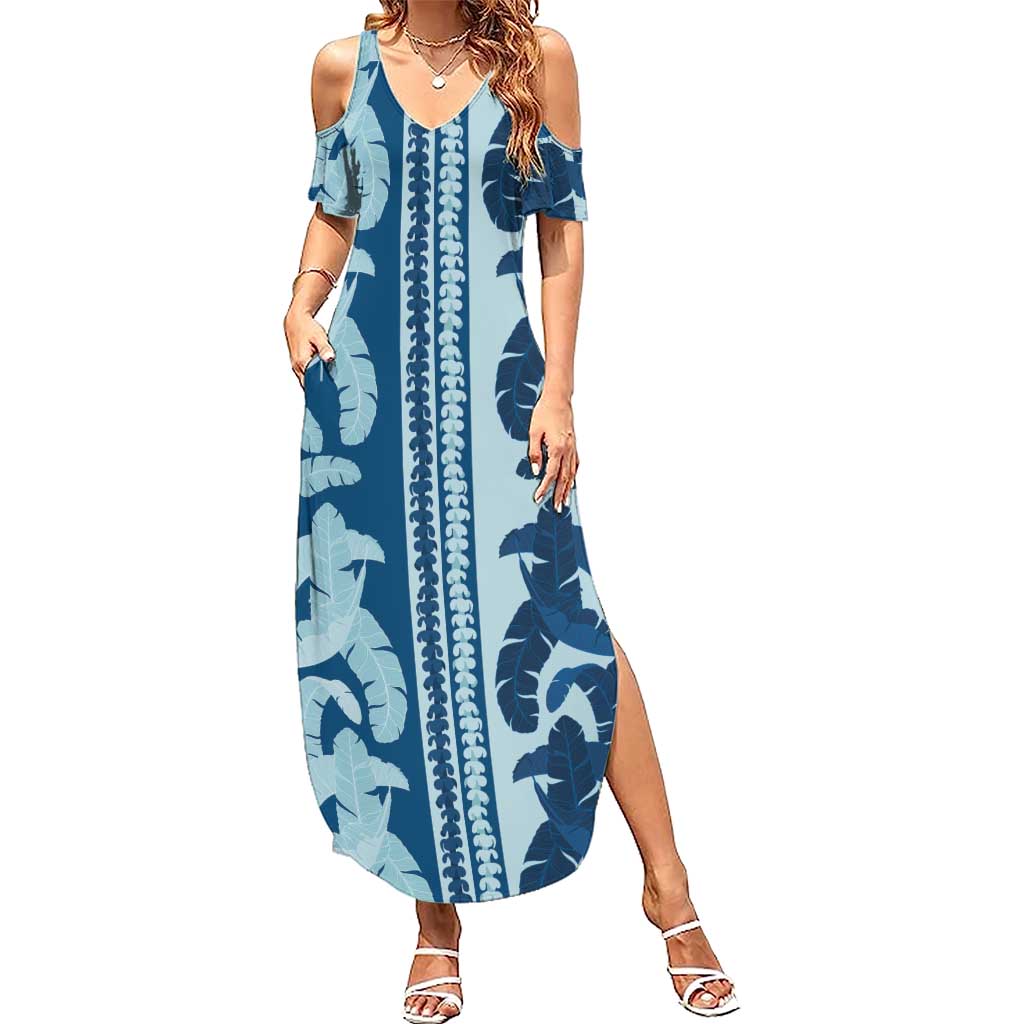 Hawaii Pua Kenikeni Lei Summer Maxi Dress With Lau Maia Royal Blue