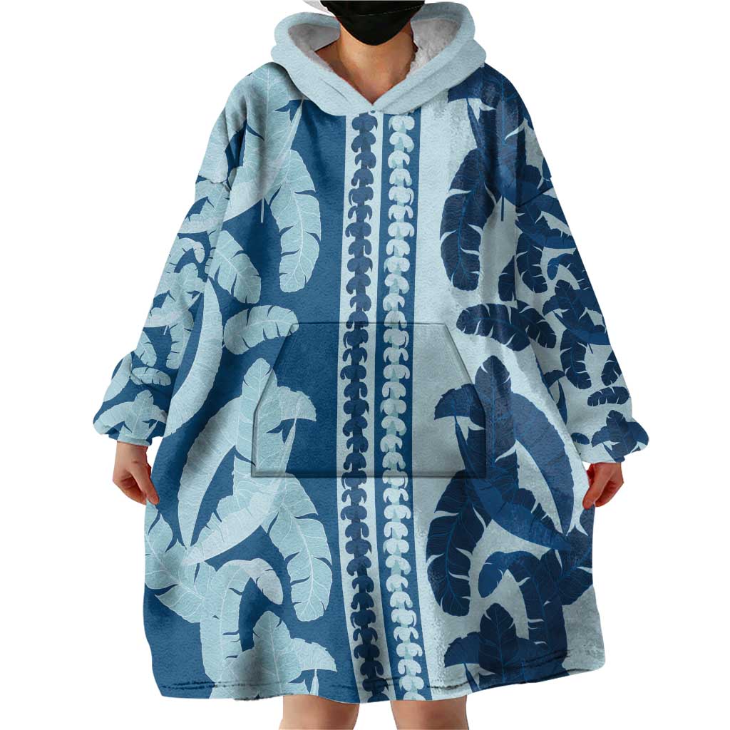 Hawaii Pua Kenikeni Lei Wearable Blanket Hoodie With Lau Maia Royal Blue