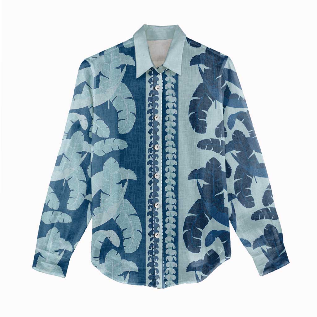 Hawaii Pua Kenikeni Lei & Lau Maia – Women's Casual Shirt – Royal Blue LT05 - Polynesian Pride