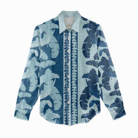Hawaii Pua Kenikeni Lei & Lau Maia – Women's Casual Shirt – Royal Blue LT05 - Polynesian Pride