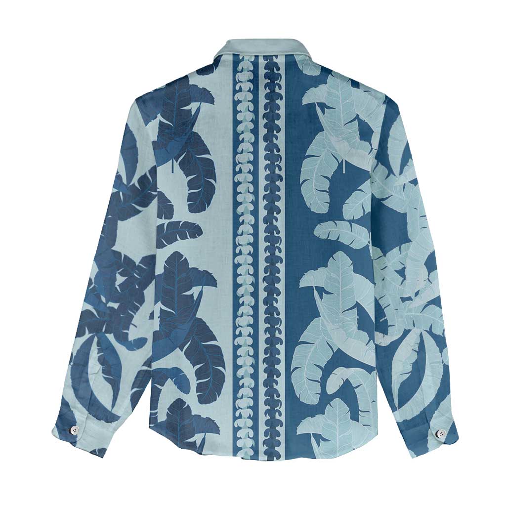 Hawaii Pua Kenikeni Lei & Lau Maia – Women's Casual Shirt – Royal Blue LT05 - Polynesian Pride