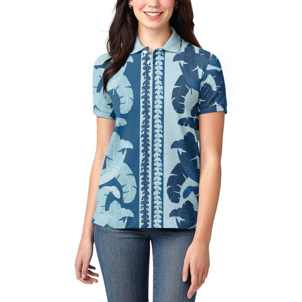 Hawaii Pua Kenikeni Lei Women Polo Shirt With Lau Maia Royal Blue LT05 - Polynesian Pride