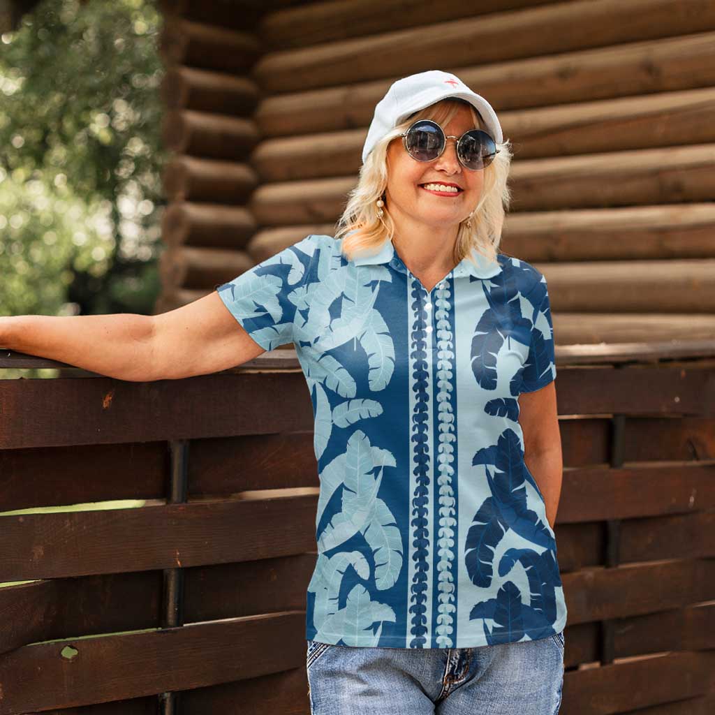 Hawaii Pua Kenikeni Lei Women Polo Shirt With Lau Maia Royal Blue LT05 - Polynesian Pride