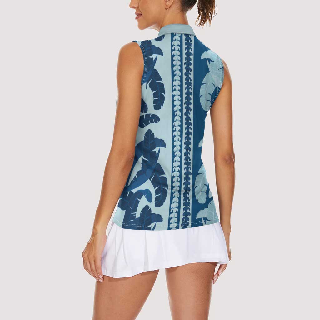 Hawaii Pua Kenikeni Lei Women Sleeveless Polo Shirt With Lau Maia Royal Blue