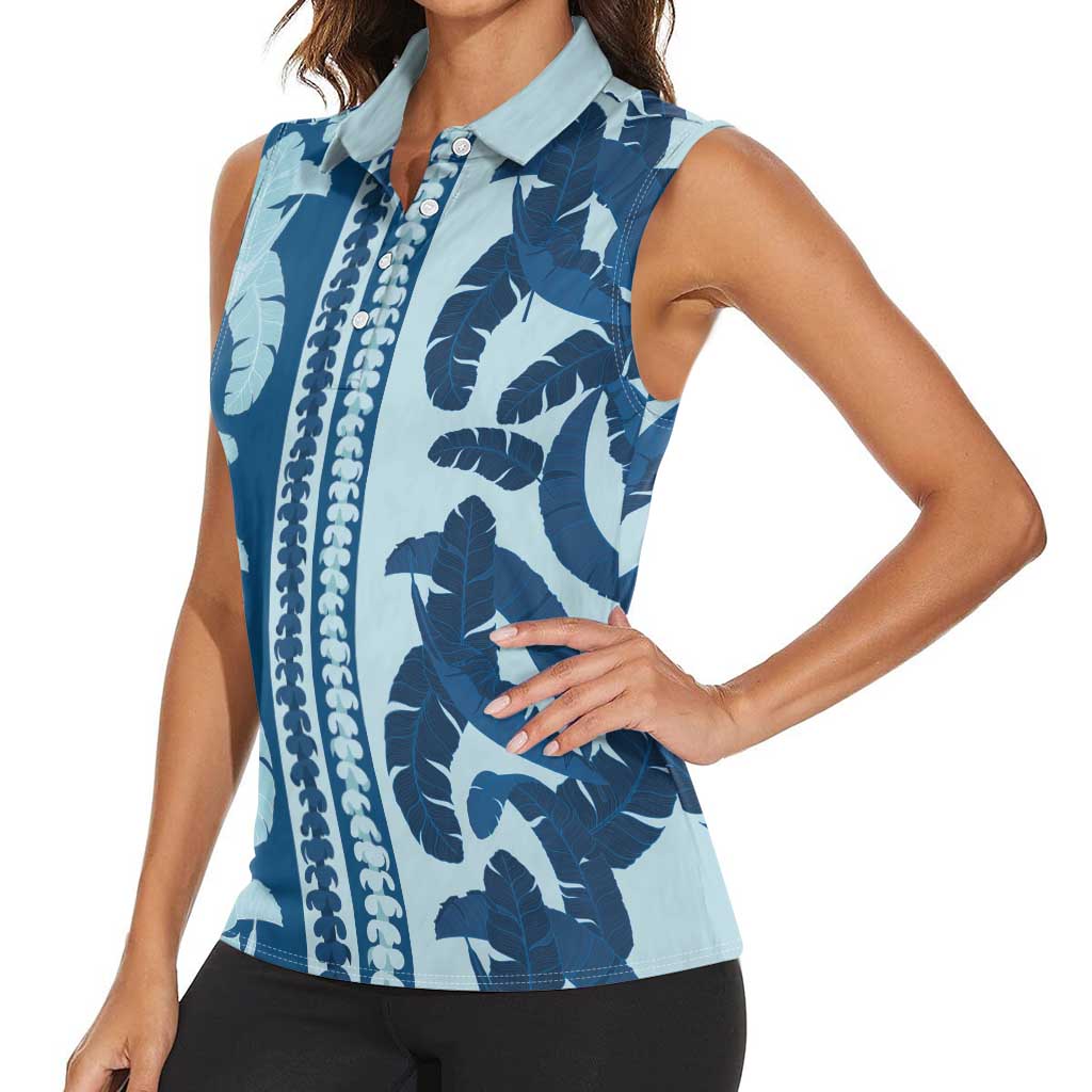 Hawaii Pua Kenikeni Lei Women Sleeveless Polo Shirt With Lau Maia Royal Blue