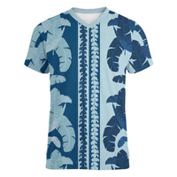 Hawaii Pua Kenikeni Lei Women V-Neck T-Shirt With Lau Maia Royal Blue