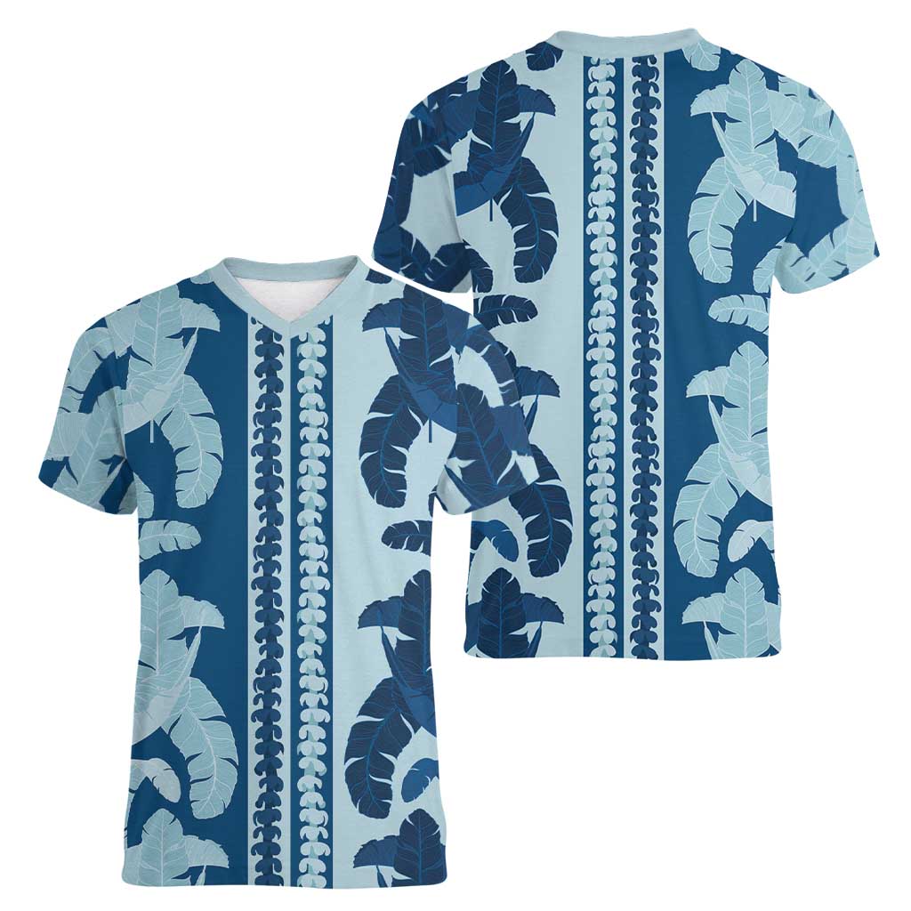 Hawaii Pua Kenikeni Lei Women V-Neck T-Shirt With Lau Maia Royal Blue
