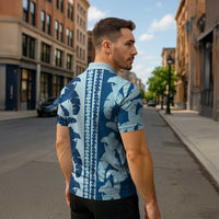 Hawaii Pua Kenikeni Lei Zipper Polo Shirt With Lau Maia Royal Blue