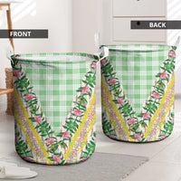 Hawaii Pikake Lokelani Plumeria Lei Laundry Basket Green Palaka Motifs
