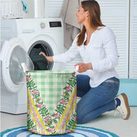 Hawaii Pikake Lokelani Plumeria Lei Laundry Basket Green Palaka Motifs