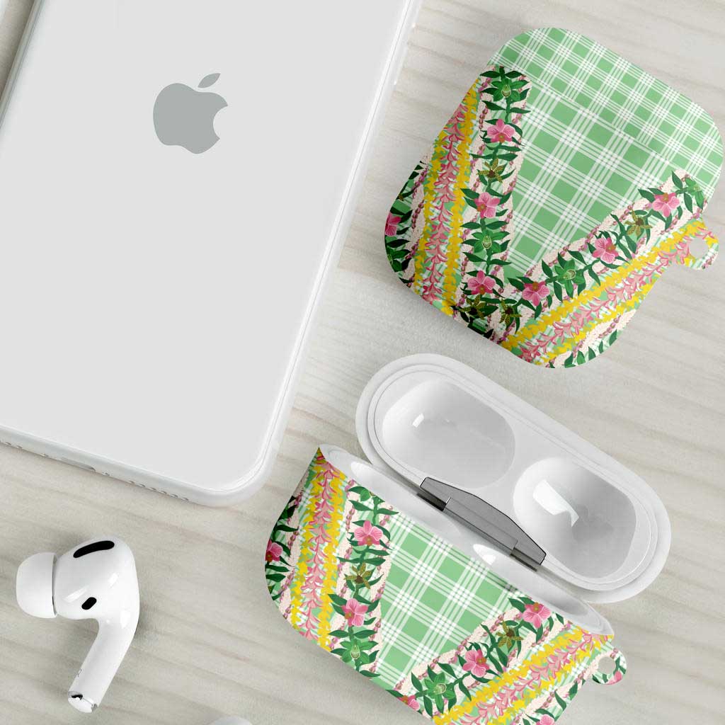 Hawaii Pikake Lokelani Plumeria Lei AirPods Case Green Palaka Motifs LT05 - Polynesian Pride