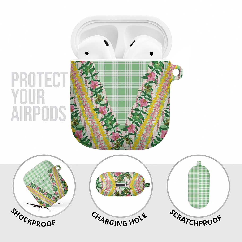 Hawaii Pikake Lokelani Plumeria Lei AirPods Case Green Palaka Motifs LT05 - Polynesian Pride