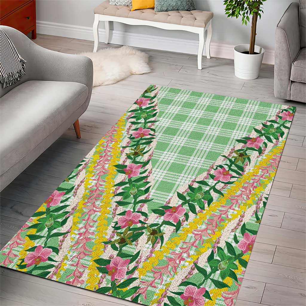 Hawaii Pikake Lokelani Plumeria Lei Area Rug Green Palaka Motifs LT05 - Polynesian Pride