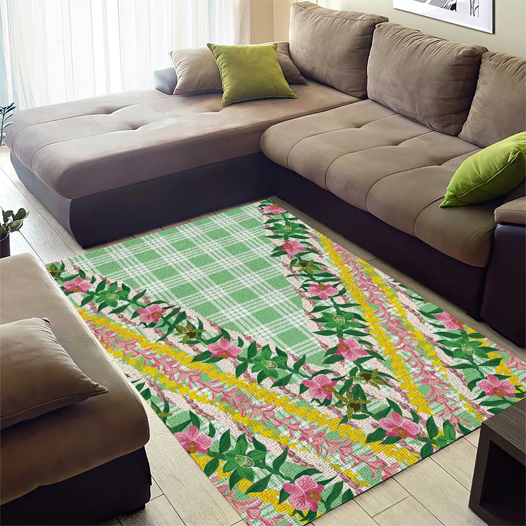 Hawaii Pikake Lokelani Plumeria Lei Area Rug Green Palaka Motifs LT05 - Polynesian Pride