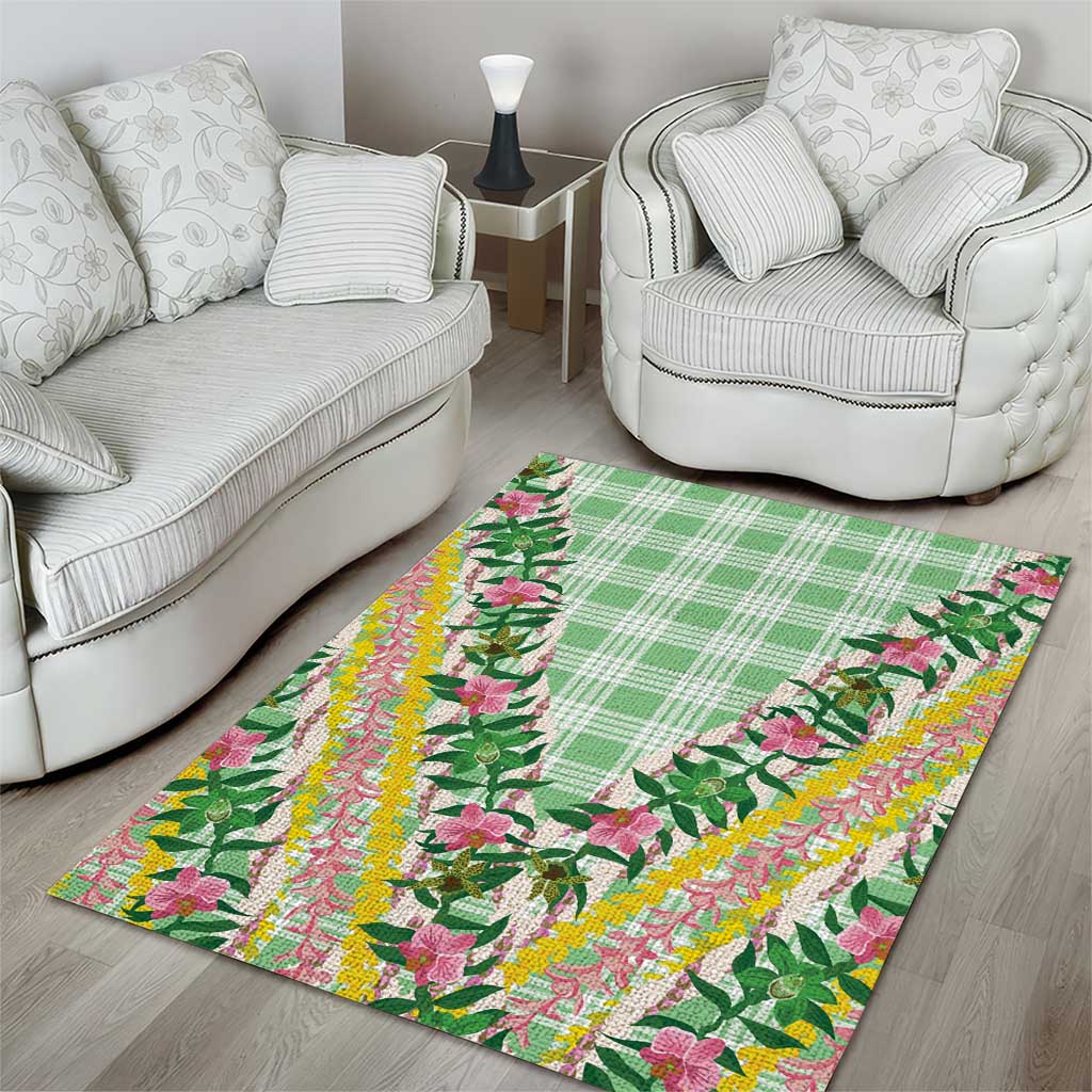 Hawaii Pikake Lokelani Plumeria Lei Area Rug Green Palaka Motifs LT05 - Polynesian Pride