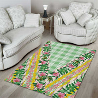 Hawaii Pikake Lokelani Plumeria Lei Area Rug Green Palaka Motifs LT05 - Polynesian Pride