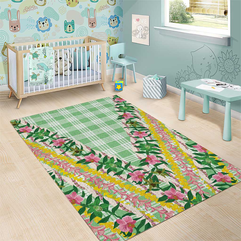 Hawaii Pikake Lokelani Plumeria Lei Area Rug Green Palaka Motifs LT05 - Polynesian Pride