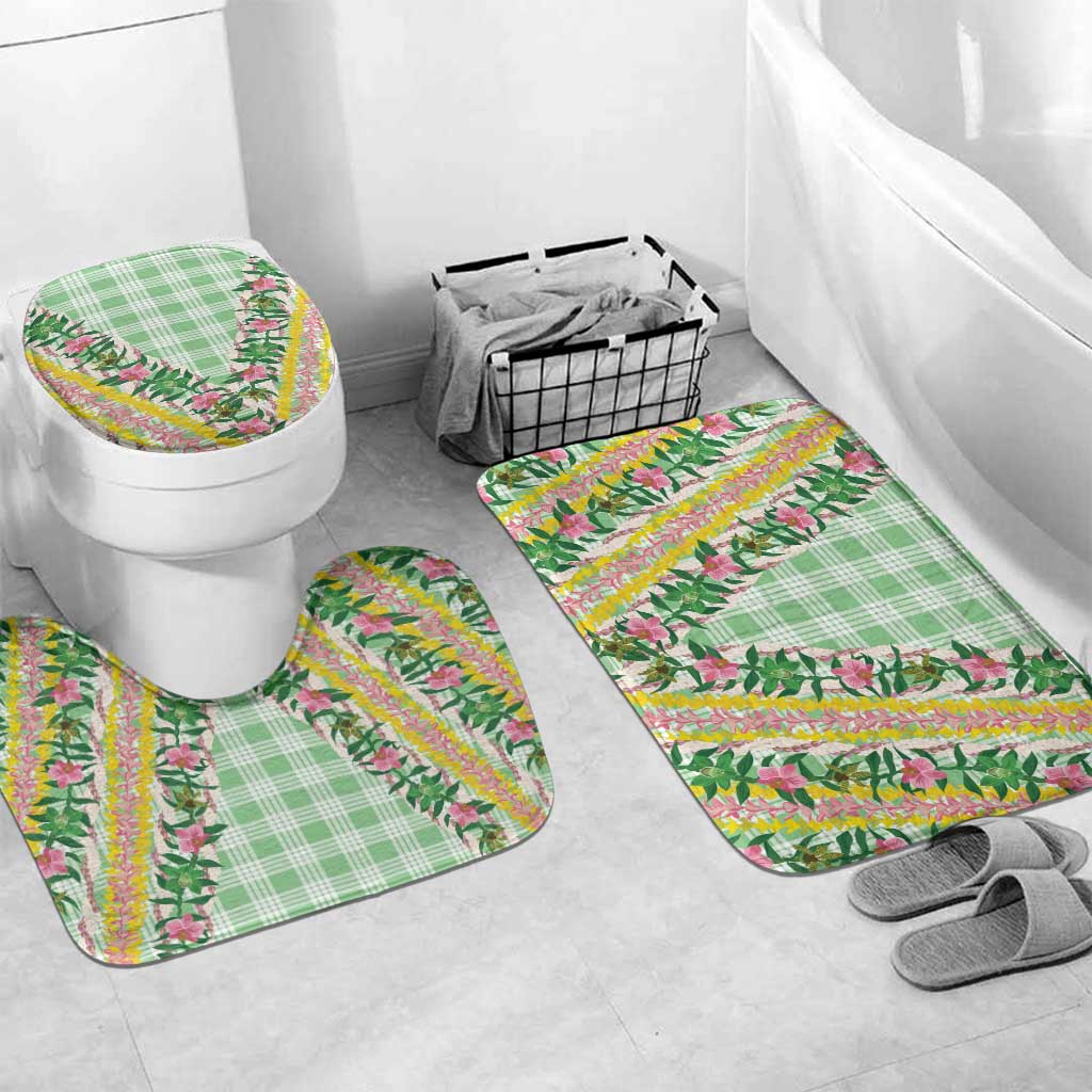 Hawaii Pikake Lokelani Plumeria Lei Bathroom Set Green Palaka Motifs