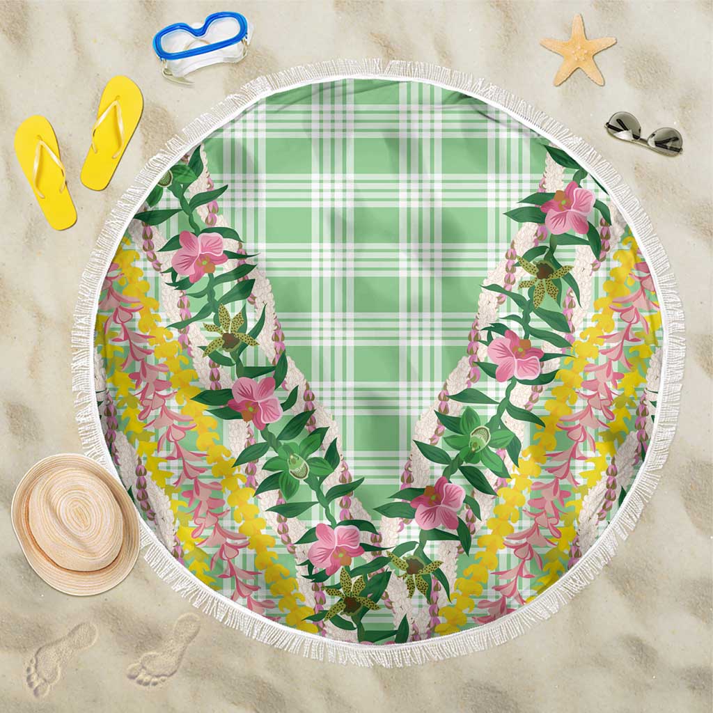 Hawaii Pikake Lokelani Plumeria Lei Beach Blanket Green Palaka Motifs