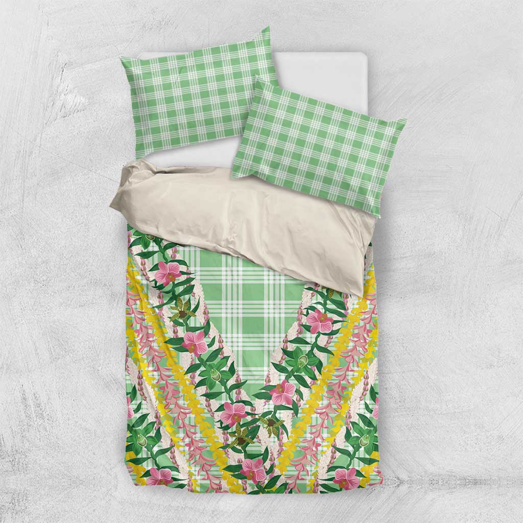 Hawaii Pikake Lokelani Plumeria Lei Bedding Set Green Palaka Motifs