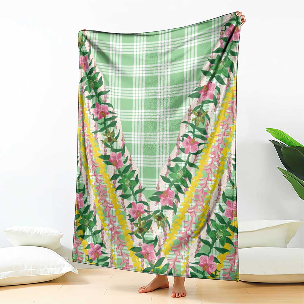 Hawaii Pikake Lokelani Plumeria Lei Blanket Green Palaka Motifs