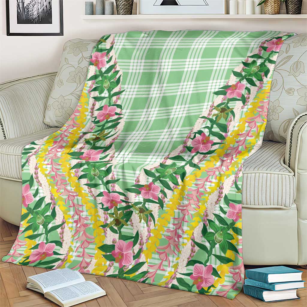 Hawaii Pikake Lokelani Plumeria Lei Blanket Green Palaka Motifs