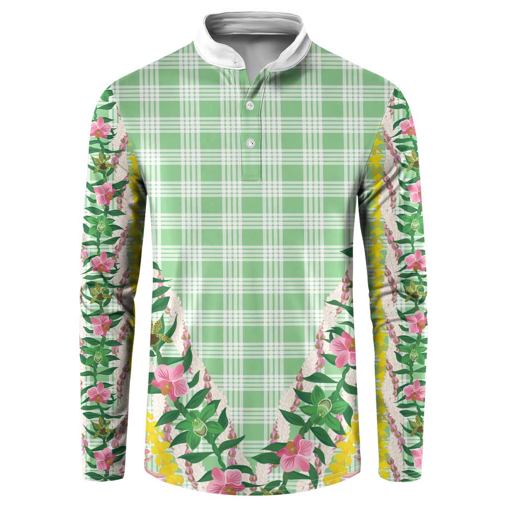 Hawaii Pikake Lokelani Plumeria Lei Button Sweatshirt Green Palaka Motifs