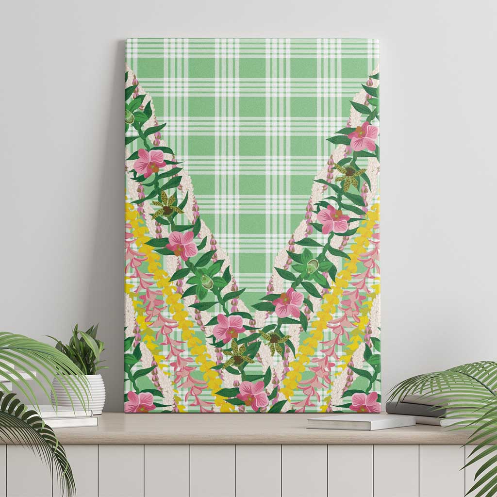 Hawaii Pikake Lokelani Plumeria Lei Canvas Wall Art Green Palaka Motifs