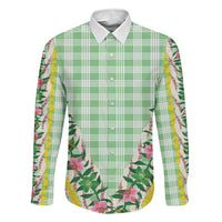 Hawaii Pikake Lokelani Plumeria Lei Family Matching Mermaid Dress and Hawaiian Shirt Green Palaka Motifs