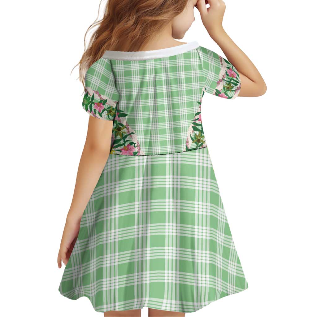Hawaii Pikake Lokelani Plumeria Lei Family Matching Off Shoulder Maxi Dress and Hawaiian Shirt Green Palaka Motifs