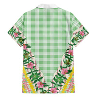 Hawaii Pikake Lokelani Plumeria Lei Family Matching Puletasi and Hawaiian Shirt Green Palaka Motifs