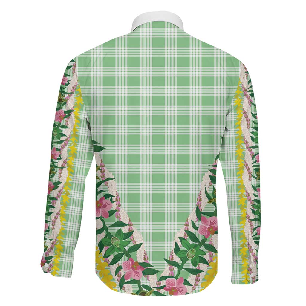 Hawaii Pikake Lokelani Plumeria Lei Family Matching Puletasi and Hawaiian Shirt Green Palaka Motifs