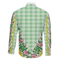 Hawaii Pikake Lokelani Plumeria Lei Family Matching Summer Maxi Dress and Hawaiian Shirt Green Palaka Motifs