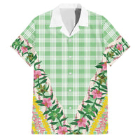 Hawaii Pikake Lokelani Plumeria Lei Family Matching Tank Maxi Dress and Hawaiian Shirt Green Palaka Motifs