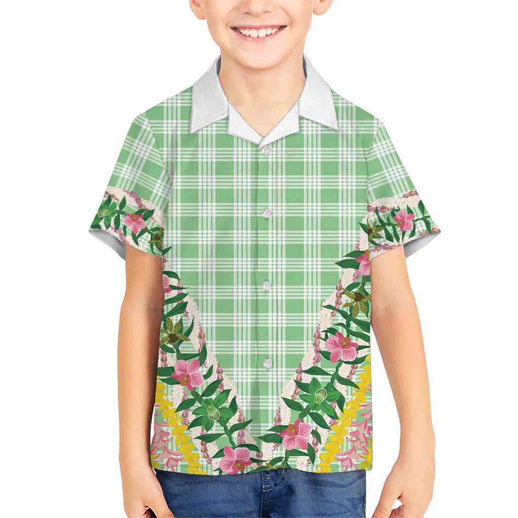 Hawaii Pikake Lokelani Plumeria Lei Kid Hawaiian Shirt Green Palaka Motifs