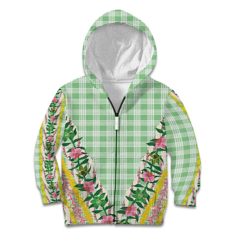 Hawaii Pikake Lokelani Plumeria Lei Kid Hoodie Green Palaka Motifs