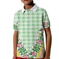 Hawaii Pikake Lokelani Plumeria Lei Kid Polo Shirt Green Palaka Motifs