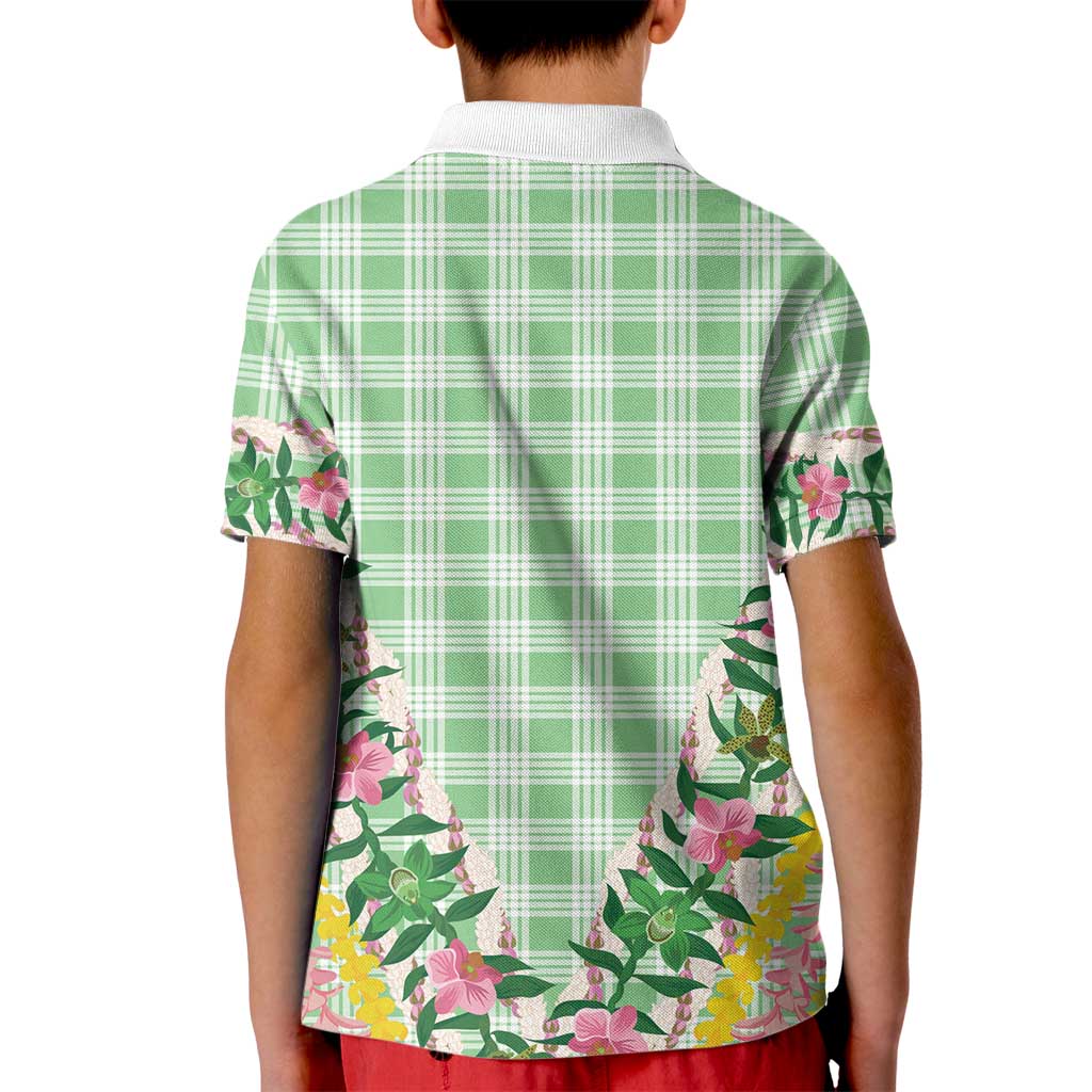 Hawaii Pikake Lokelani Plumeria Lei Kid Polo Shirt Green Palaka Motifs