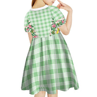 Hawaii Pikake Lokelani Plumeria Lei Kid Short Sleeve Dress Green Palaka Motifs