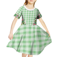 Hawaii Pikake Lokelani Plumeria Lei Kid Short Sleeve Dress Green Palaka Motifs