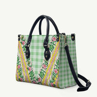Hawaii Pikake Lokelani Plumeria Lei Leather Bag Green Palaka Motifs