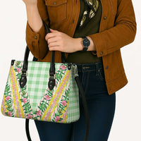 Hawaii Pikake Lokelani Plumeria Lei Leather Bag Green Palaka Motifs