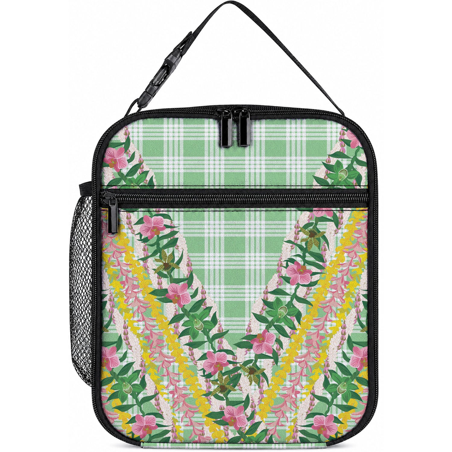 Hawaii Pikake Lokelani Plumeria Lei Lunch Bag Green Palaka Motifs