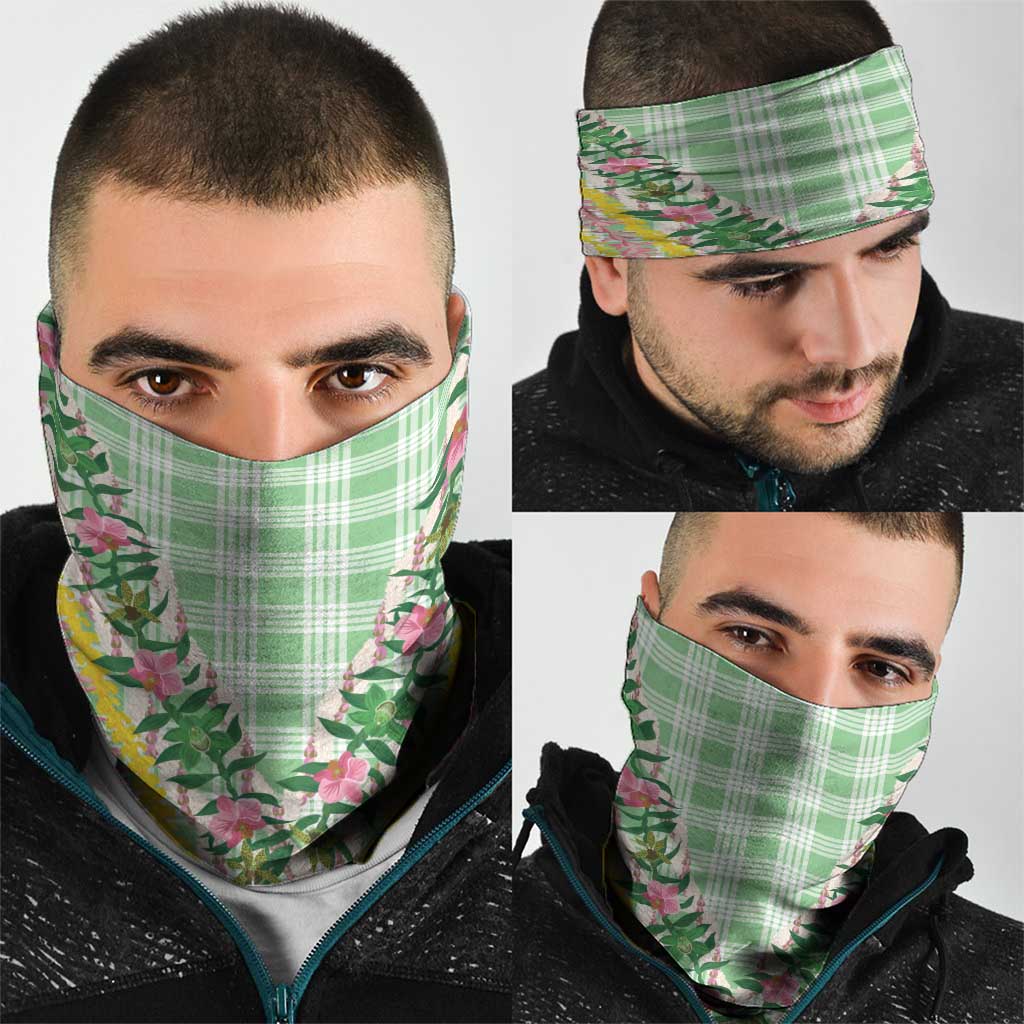 Hawaii Pikake Lokelani Plumeria Lei Neck Gaiter Green Palaka Motifs