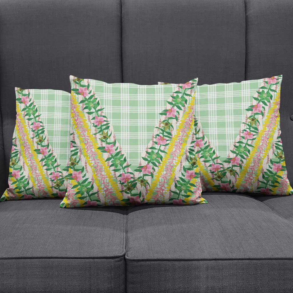 Hawaii Pikake Lokelani Plumeria Lei Pillow Cover Green Palaka Motifs
