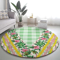 Hawaii Pikake Lokelani Plumeria Lei Round Carpet Green Palaka Motifs